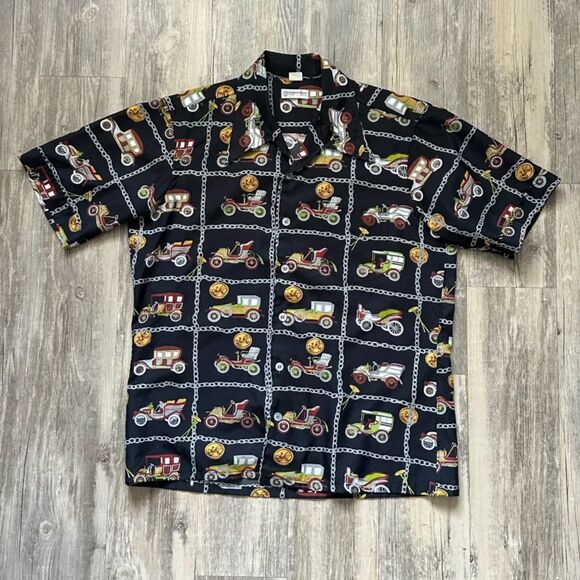 Vintage Christian Dior All Over Print AOP Classic Car Button Shirt Size Large - Picture 1 of 4